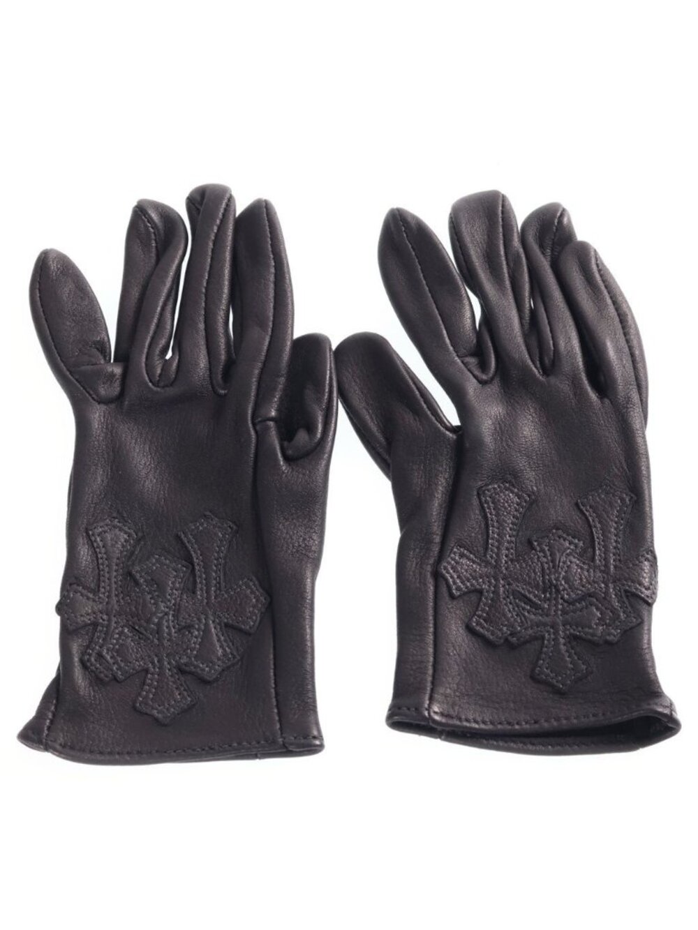 Chrome Hearts Cemetery Cross Patch Leather Gloves Black
